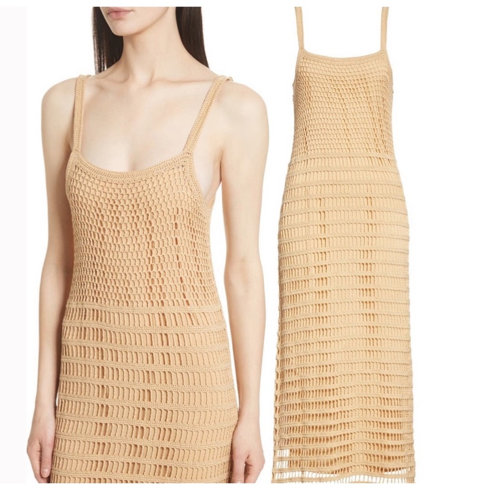 Elizabeth and James Edna Crochet Dress Tan Brown Cover Up Fitted Open Knit Sz XS - Picture 3 of 5